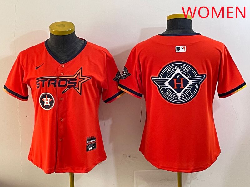 Women Houston Astros Blank Orange Three generations Joint Name 2025 Nike MLB Jersey style 30->women mlb jersey->Women Jersey